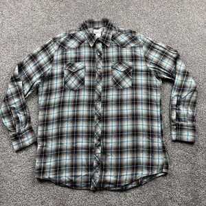 Wrangler Shirt Extra Large Western Cowboy Pearl Snap Plaid‎ Flannel Rancher Y2K